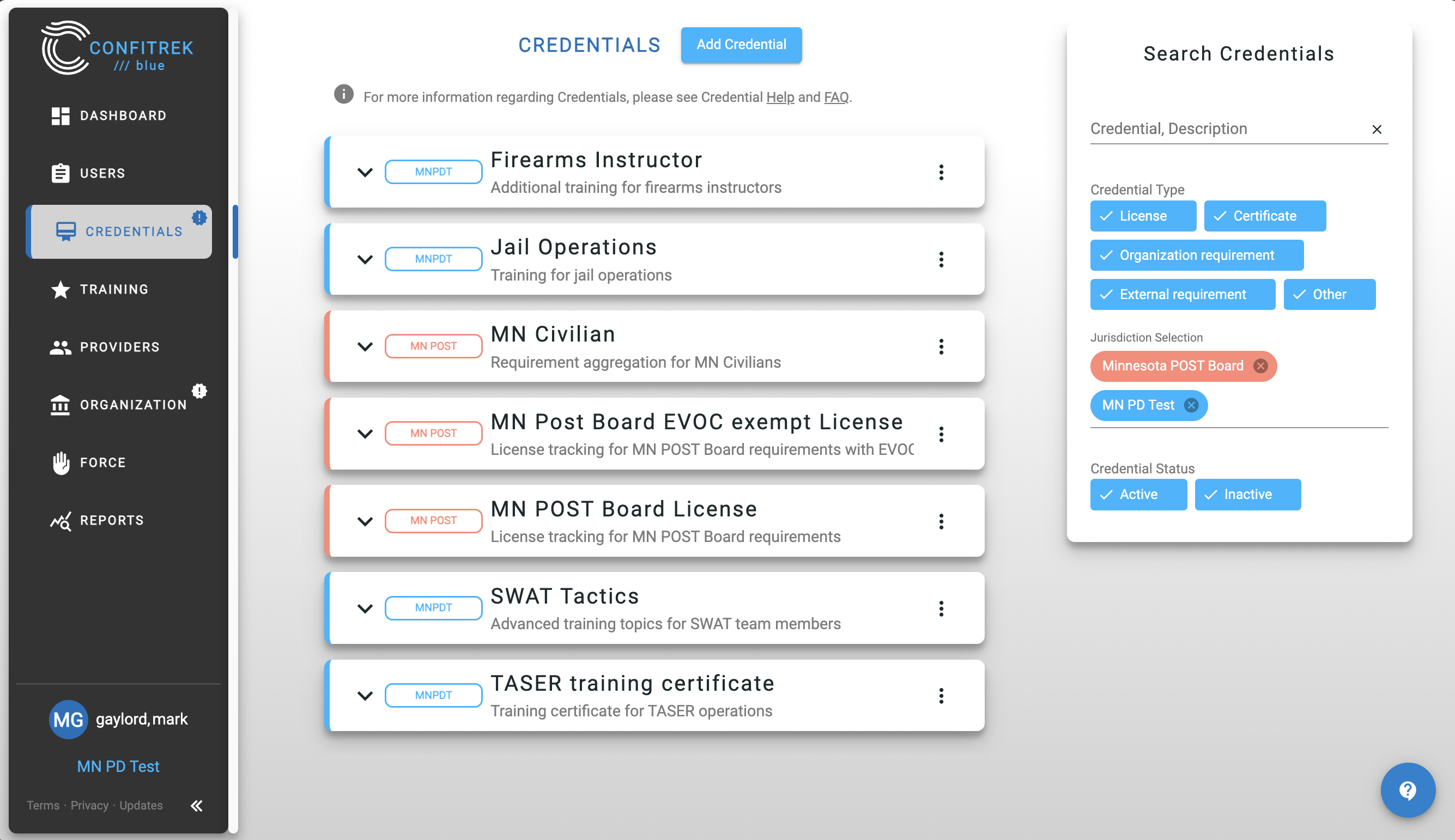 Credentials List